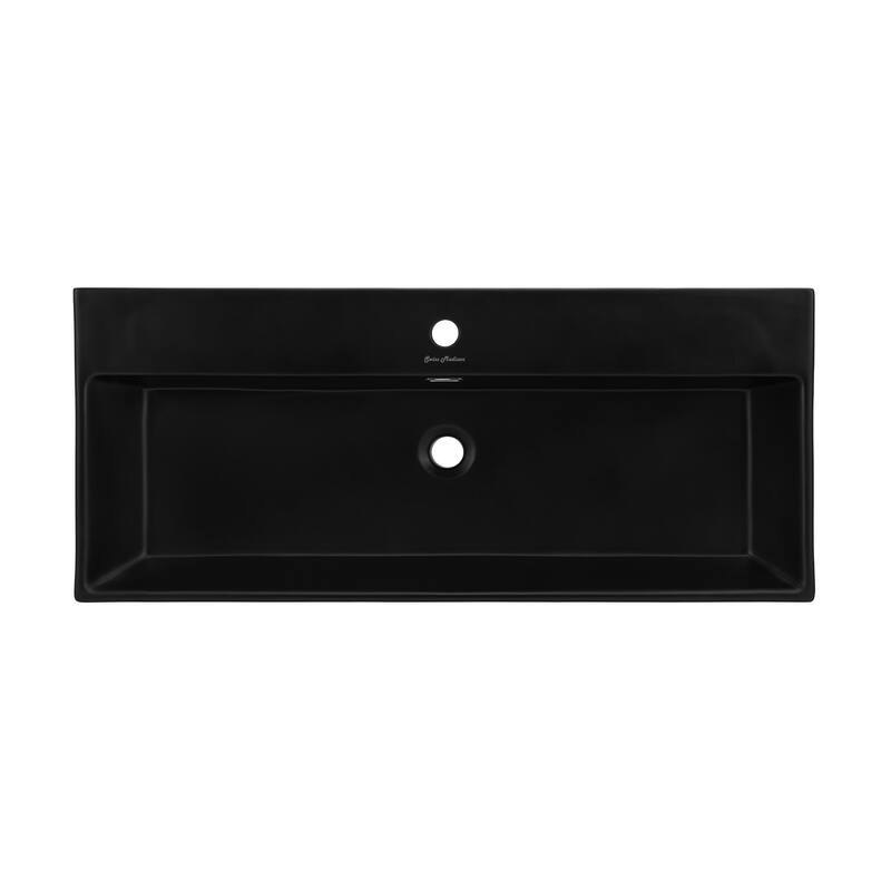 Reims 40" Rectangle Wall-Mount Bathroom Sink In Matte Black - 39.65" x 16.8" 5.65"
