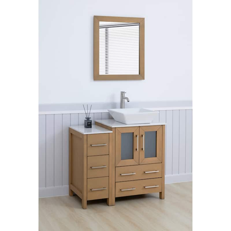 Vanity Art 36" Single Sink Bathroom Vanity Set with Engineered Marble Top and Free Mirror - 36 W X 18.5 D X 31.1 H