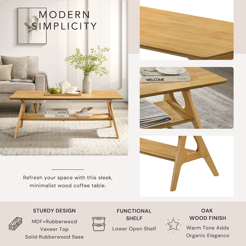 Roundhill Furniture Arona Mid-Century Modern Wood 3-Piece Coffee Table Set