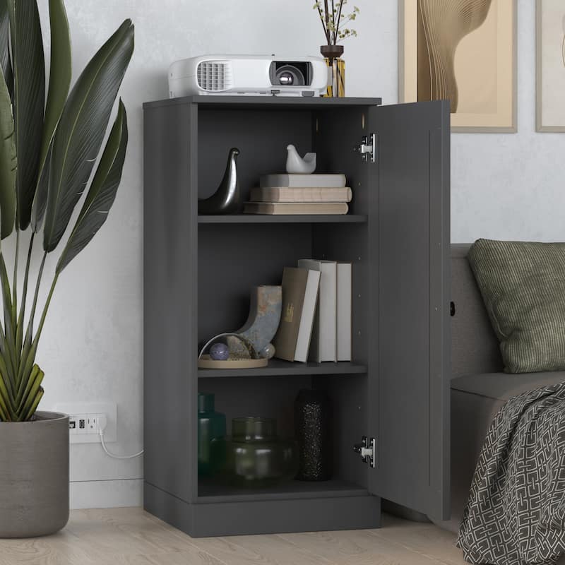 Palace Imports 100% Solid Wood 3-Shelf Bookcase with Raised Panel Door and Adjustable Shelves - Gray
