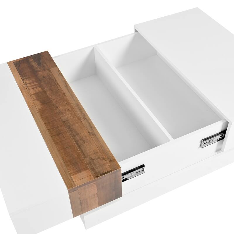 31.4" High Glossy Coffee Table with Sliding Tabletop and Hidden Storage Compartment