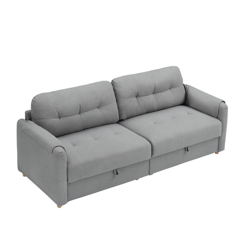 79.5" Teddy Linen 3-Seater Sofa - Modern Design with Metal Cone Legs and Easy Assembly