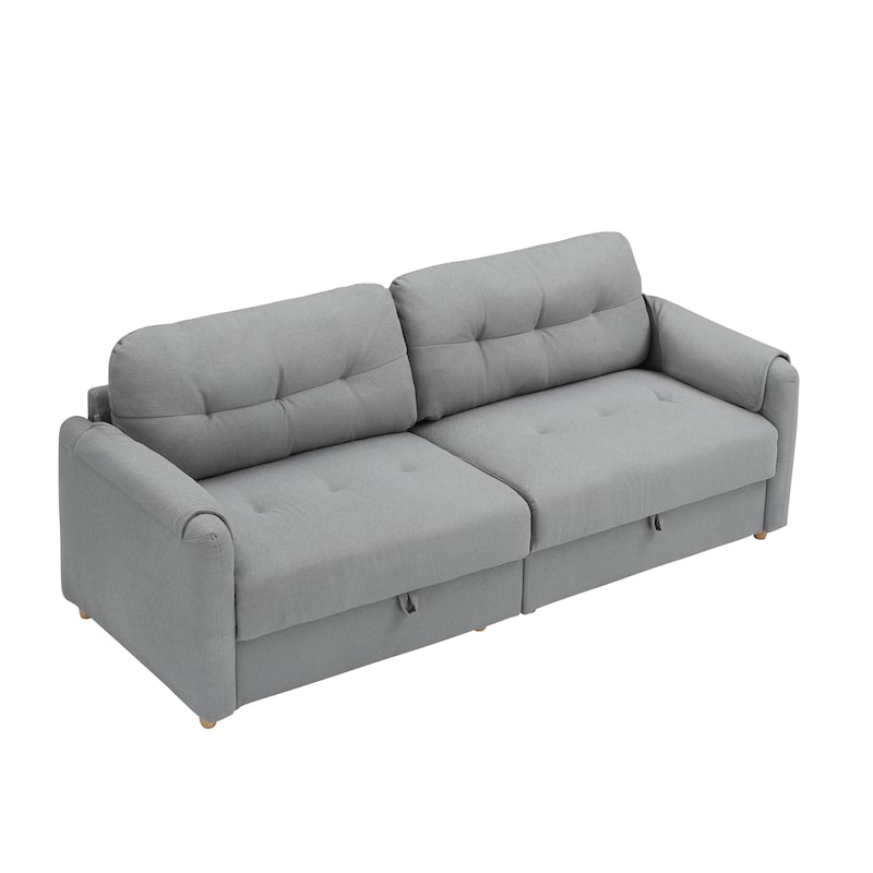 79.50 inches long, Teddy Cotton Linen Sofa Fabric, with metal conical long legs, metal strip matching, stylish and simple