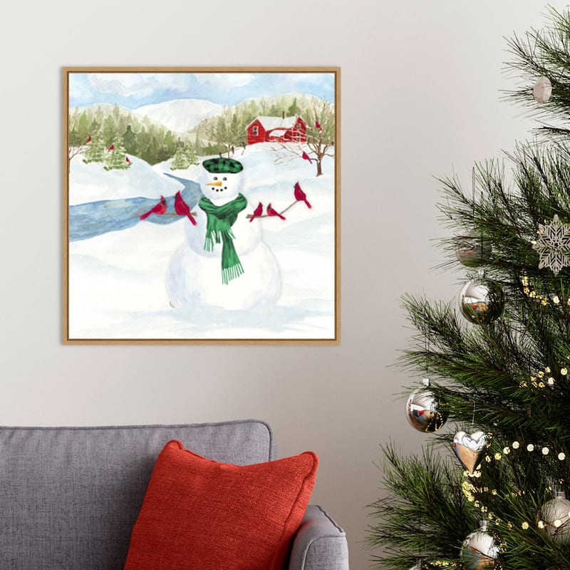 Snowman Christmas II by Tara Reed Canvas Art Framed - 22 x 22 in