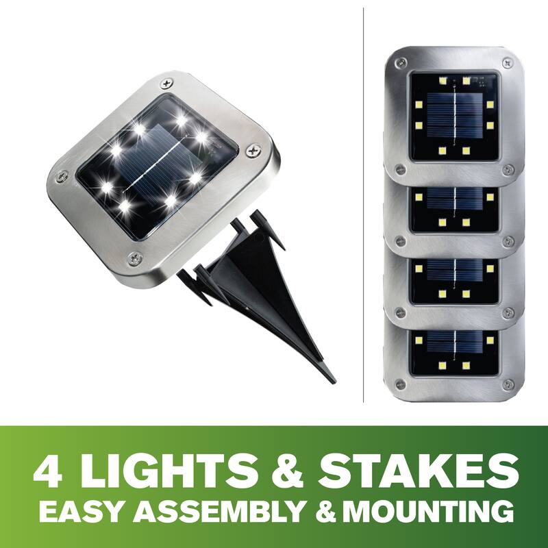 Bell + Howell 8 LED Square Solar Powered Disk Lights with Auto On/Off - 8 Pack - Grey