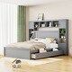 preview thumbnail 18 of 46, Versatility Queen Size Platform Bed with All-in-One Cabinet, Wooden BedFrame w/ Sockets, Shelf & 4 Drawers for Kids/Teens/Adults