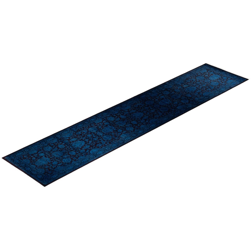 Overton Hand Knotted Wool Vintage Inspired Modern Contemporary Overdyed Navy Runner Rug - 2' 6" x 12' 1"