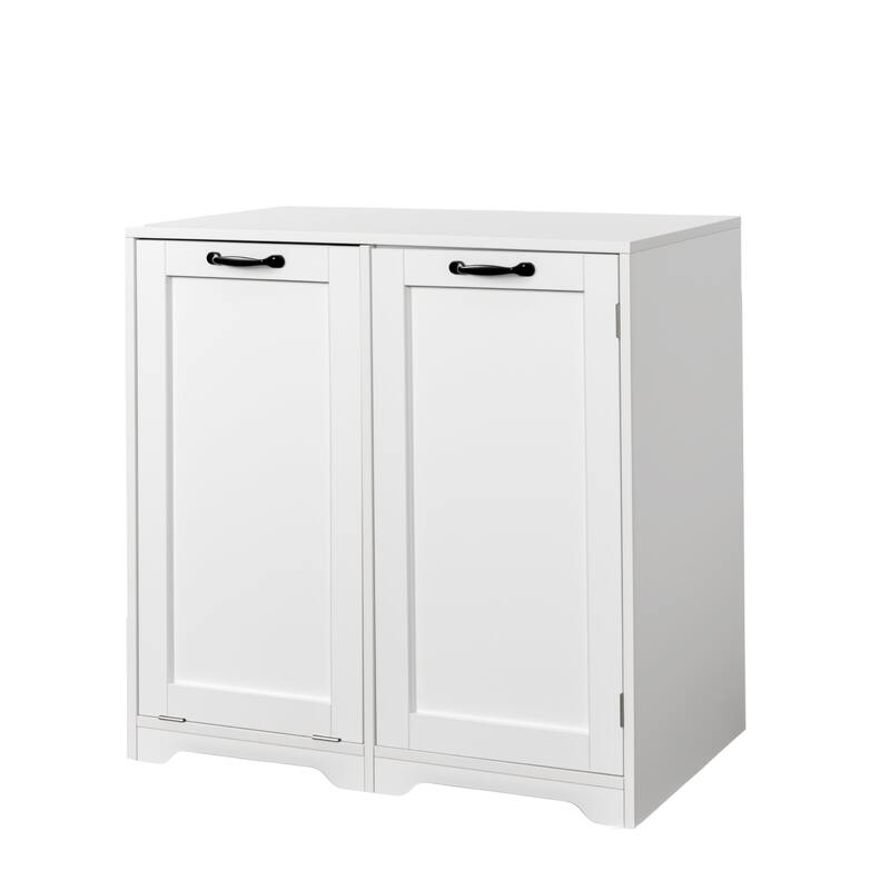 Roomfitters Laundry Cabinet with Doors and Shelf, Freestanding Tilt-Out Laundry Hamper, Adjustable Storage Shelves, White