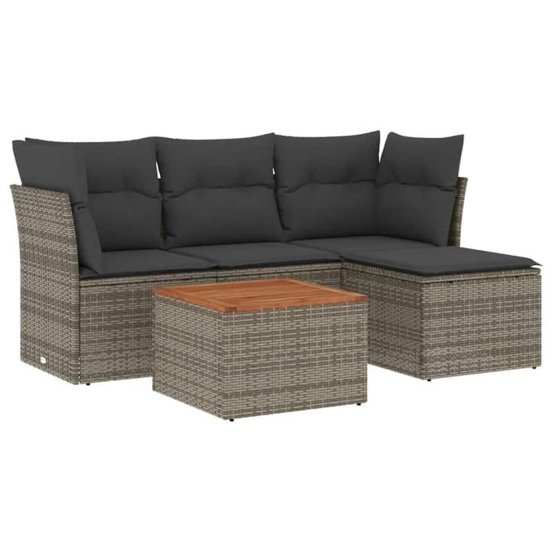 vidaXL Patio Sofa Set with Cushions Outdoor Furniture 5 Piece Poly Rattan - 21.7 x 21.7 x 14.6