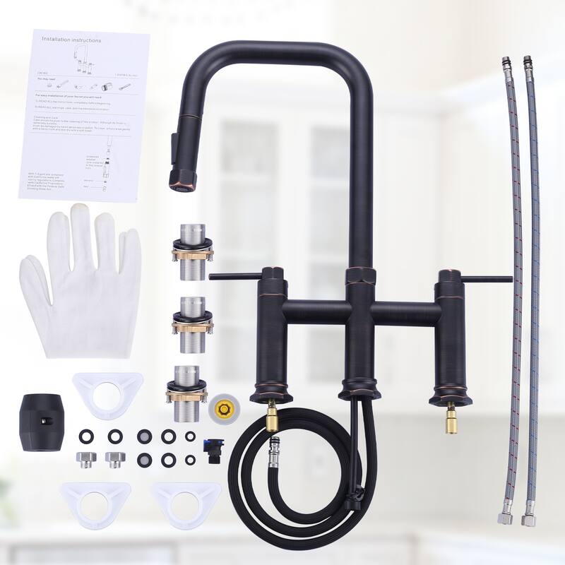 WOWOW Double Handle Pull Down Kitchen Faucet