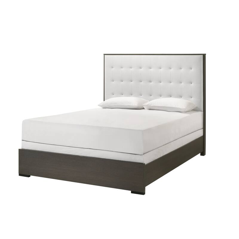 1pc Contemporary Upholstered Full Size Panel Bed Button Tufted Headboard Wooden Bedroom Furniture White Cream Gray