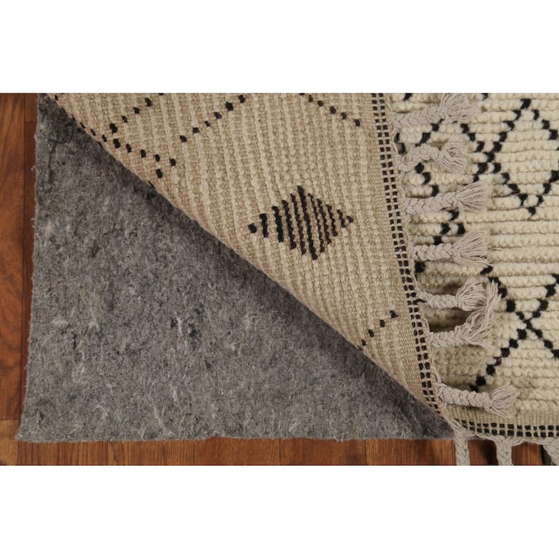 Ivory Striped Moroccan Oriental Accent Rug Handmade Wool Carpet - 2'10"x 5'6"