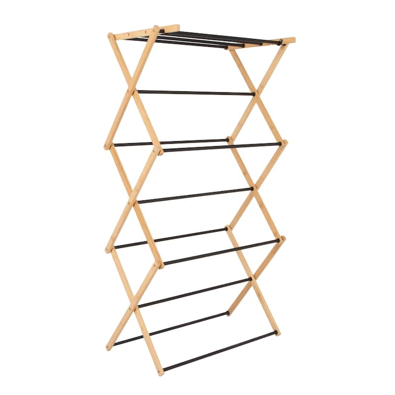 Household Essentials Bamboo Folding Clothes Drying Rack with 13 Coated Dowels - 23.8"L x 14.3"W x 39.5"H - Black