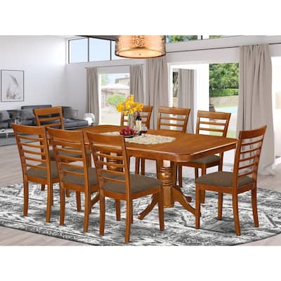 Dining Room Set 9 Piece Table & Chairs - Kitchen Table with Linen Upholstered Seats