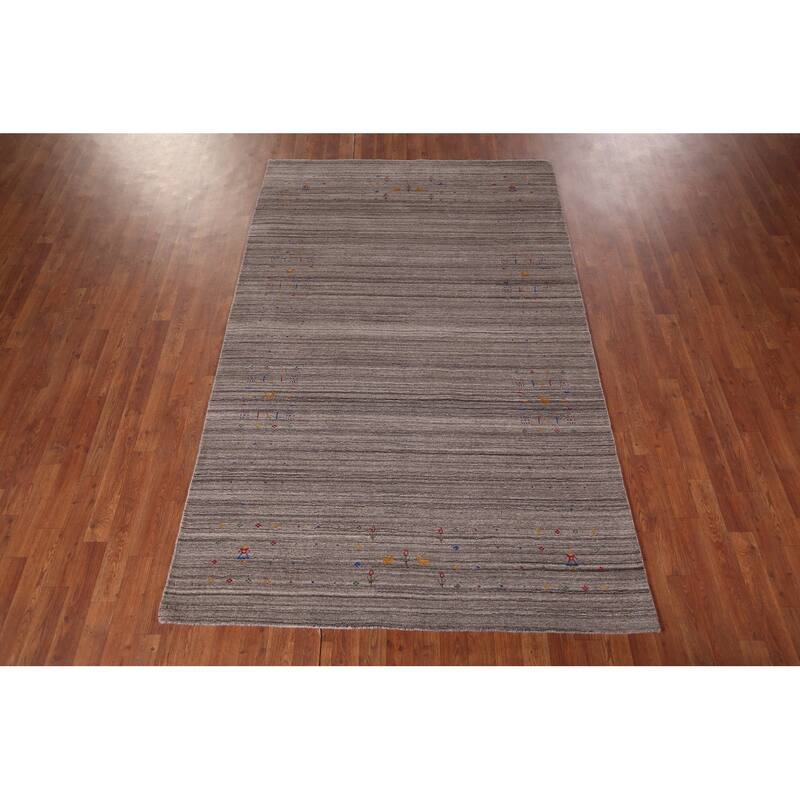 Striped Gabbeh Indian Area Rug Handmade Wool Carpet - 5'1"x 8'0"