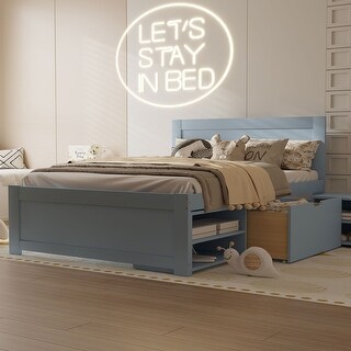 Full Size Platform Bed With Drawer And Two Shelves, Easy to Assemble, No Box Spring Required