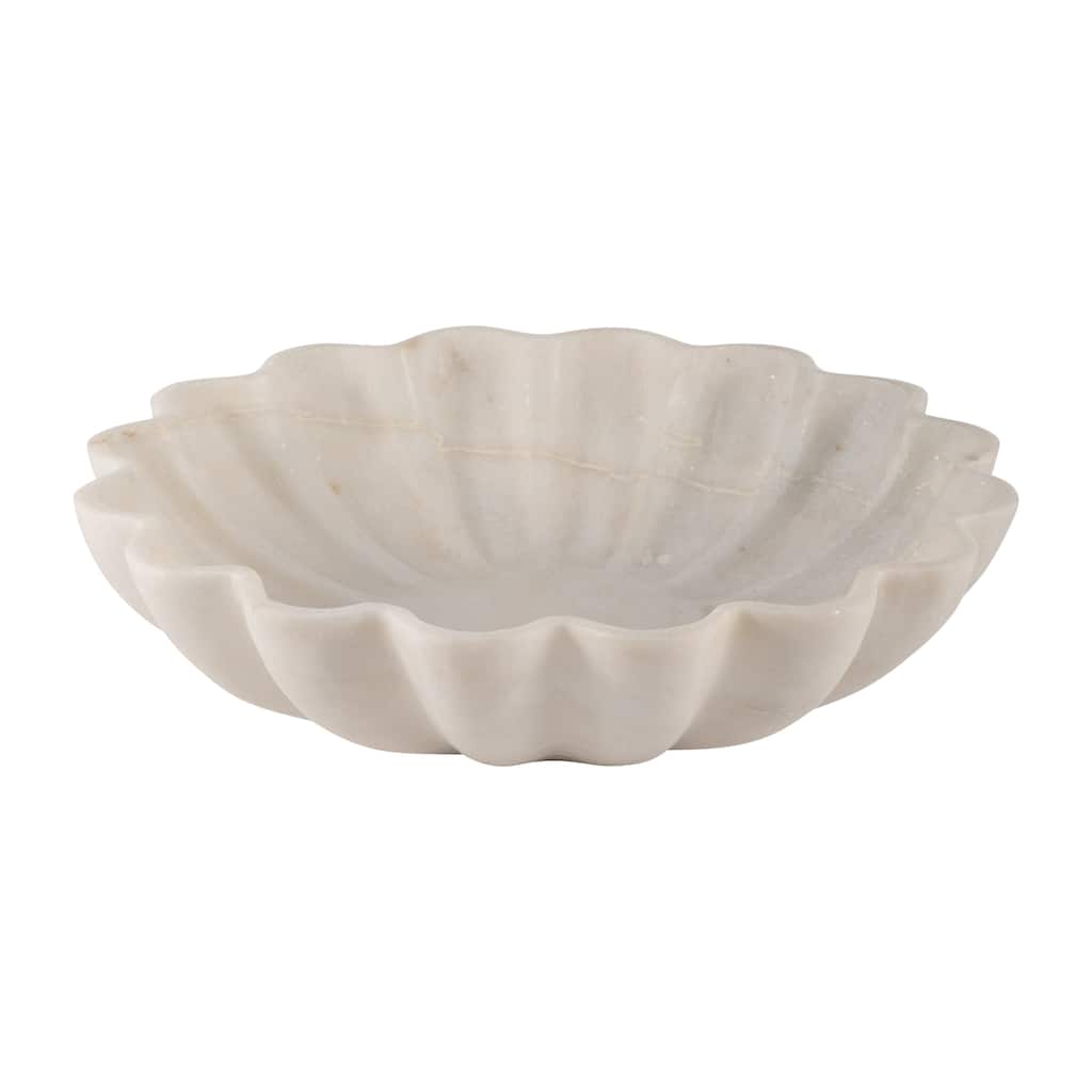 Sagebrook Home Marble, 12"D Shell Shaped Tray, White, Round, 3"H, Solid Color - 12.0" x 12.0" x 3.0"