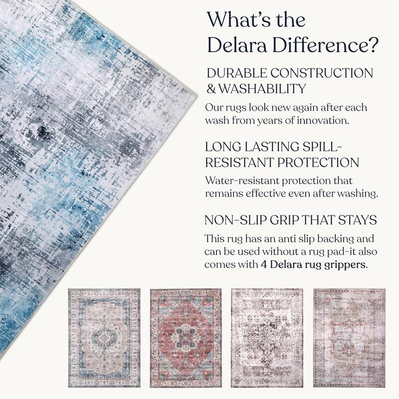 Delara Machine Washable Area Rug, Soft & Durable, Non-Slip Backing, Eco- Friendly GRS certified.