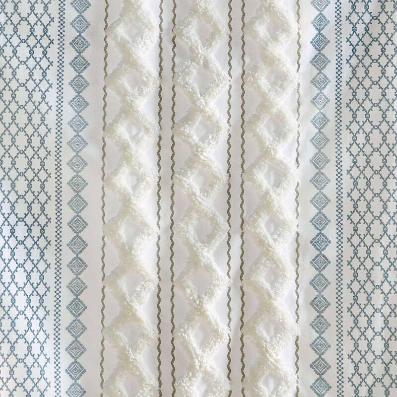 Cotton Printed Curtain Panel with Chenille Stripe and Lining