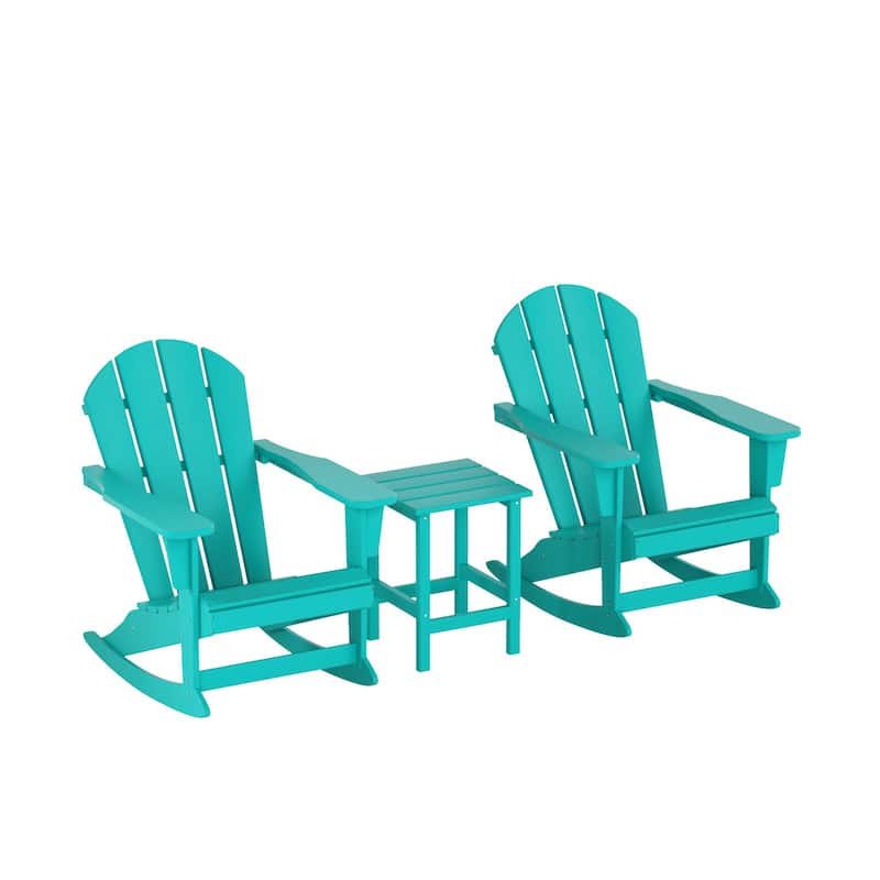 Polytrends Laguna Hdpe All Weather Outdoor Patio Rocking Chairs With Side Table (3-Piece Set)