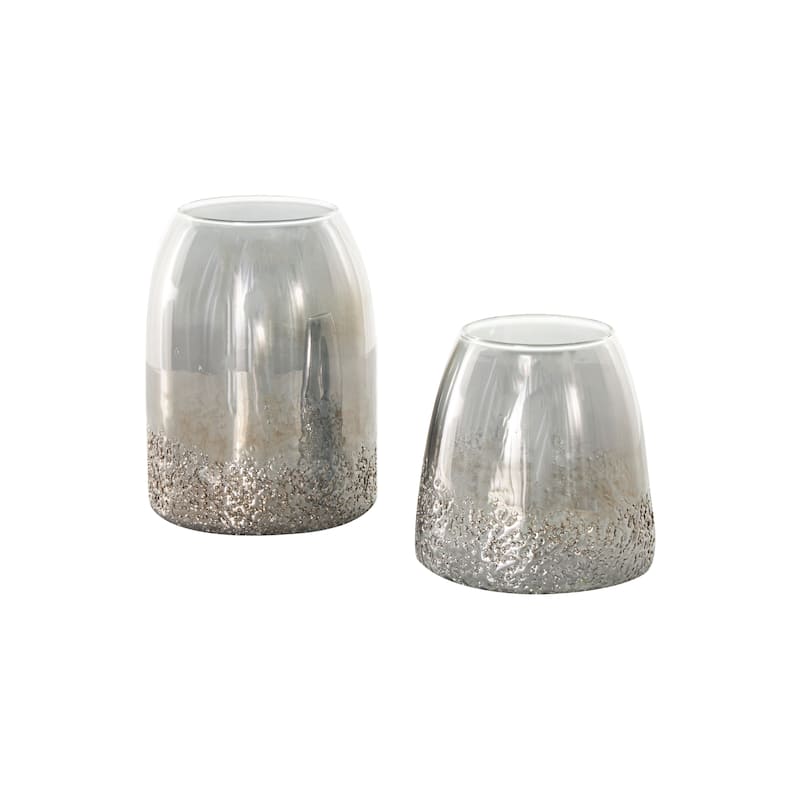 Gray Glass Textured Decorative Vase (Set of 2) - 8", 6"H