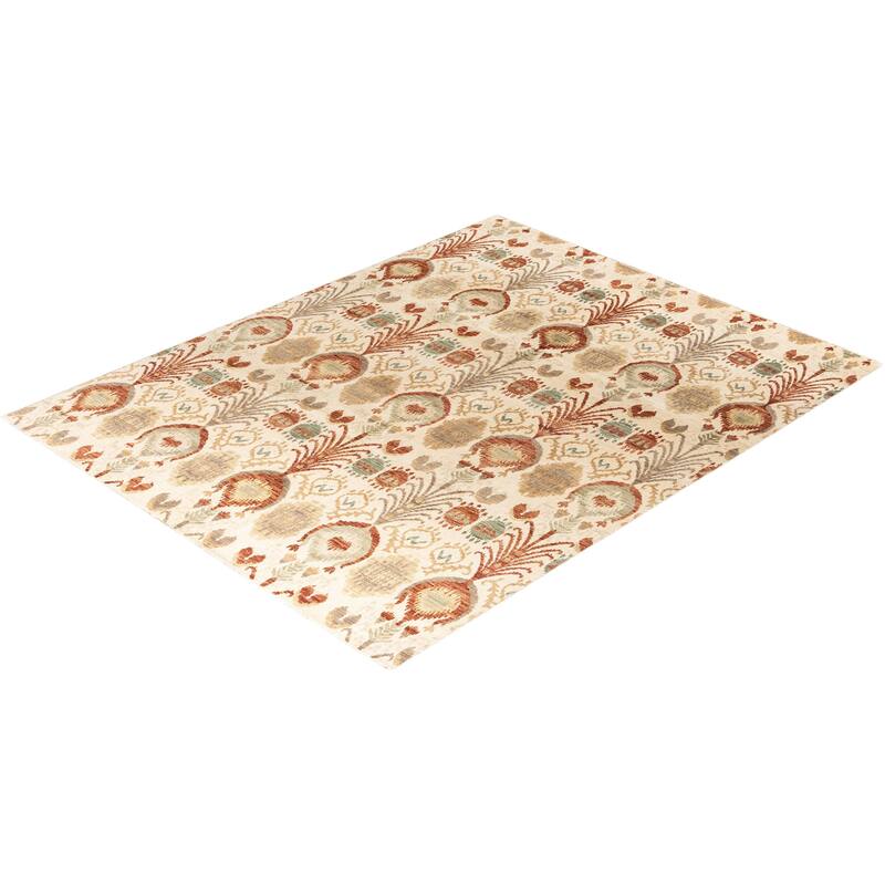 Ikat One-of-a-Kind Hand-Knotted Area Rug - Beige, 7' 10" x 10' 1" - 7' 10" x 10' 1"