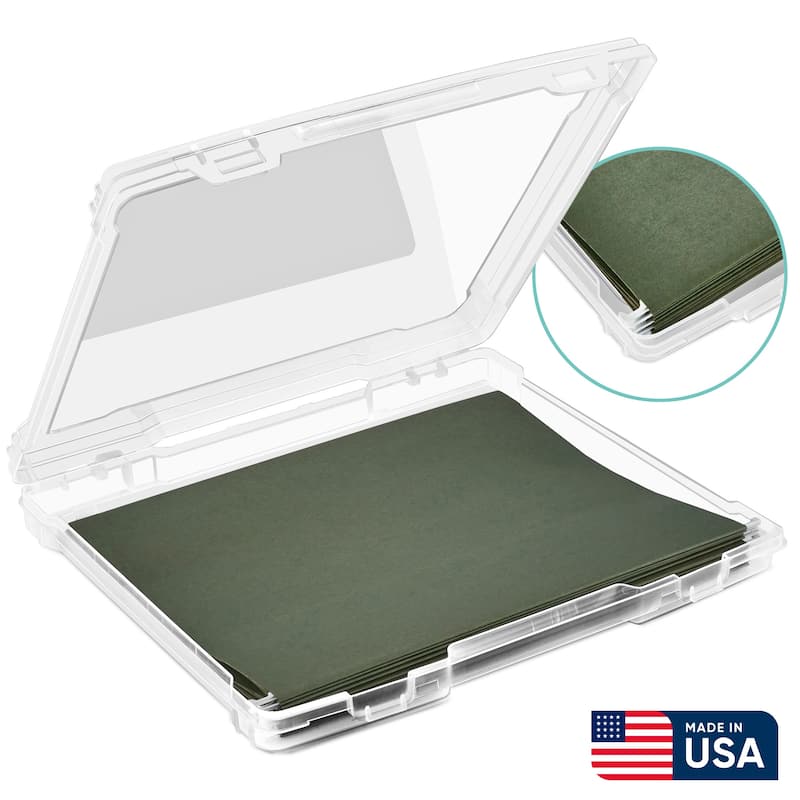 Sorbus Single-Piece Thin Hanging File Organizer Bin, Interior 10"x12" Clear Plastic Stackable for Document Storage - Clear - File Storage Box - Plastic