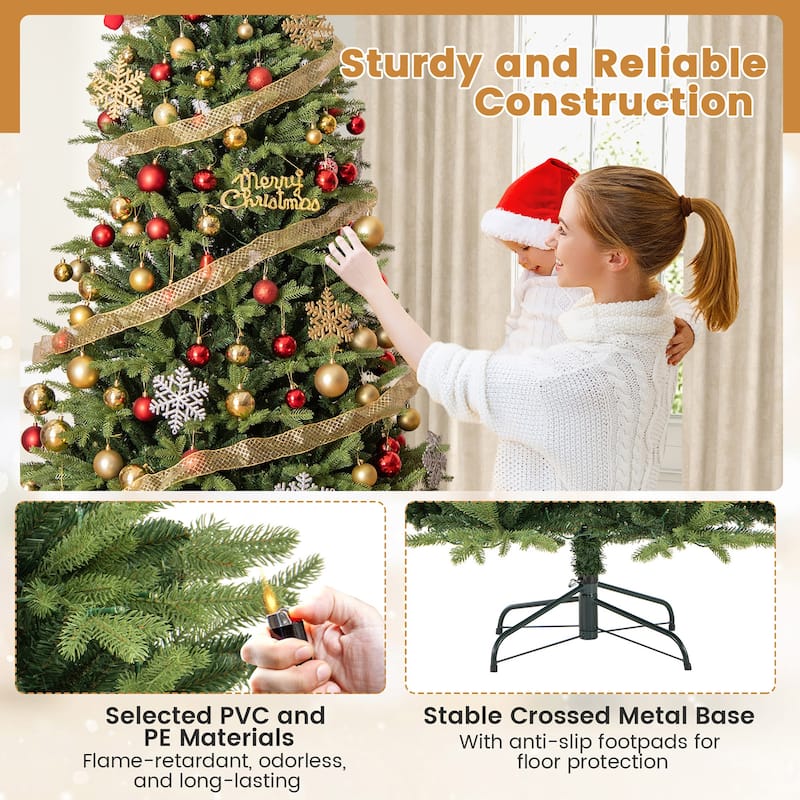 Gymax 7 FT Pre-Lit Artificial Christmas Tree Hinged Xmas Tree w/ 470