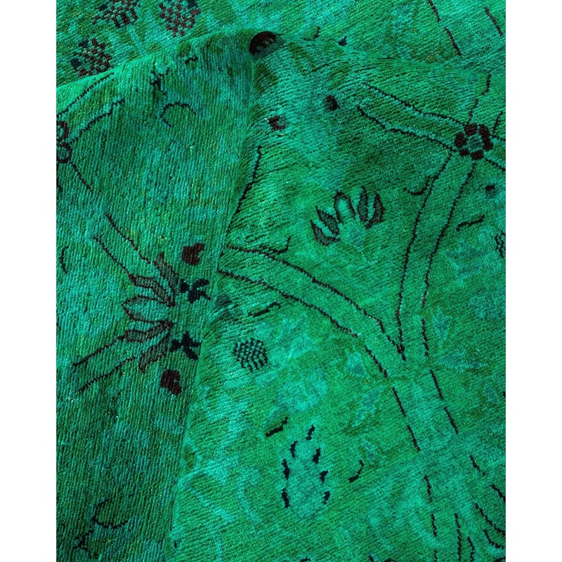Overton Hand Knotted Wool Vintage Inspired Modern Contemporary Overdyed Green Area Rug - 7' 11" x 9' 11"