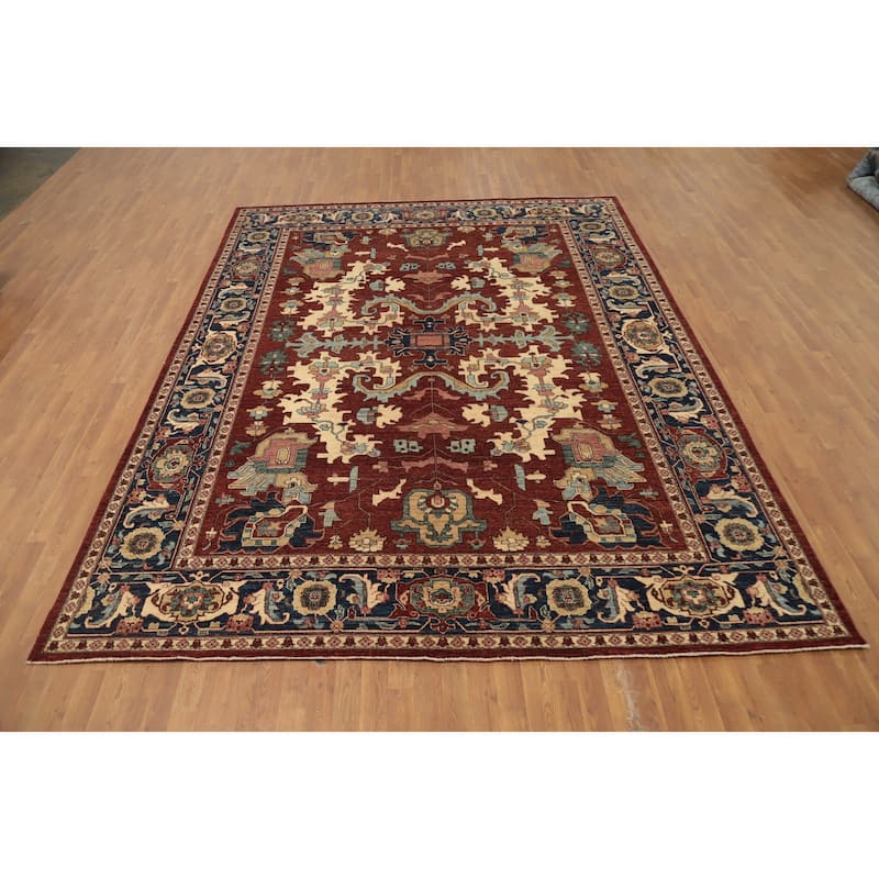 Hand Knotted Oriental 100% Wool Carpet Traditional Geometric Oranges & Rust Heriz (serapi) Area Rug - 11' 9'' X 8' 11''