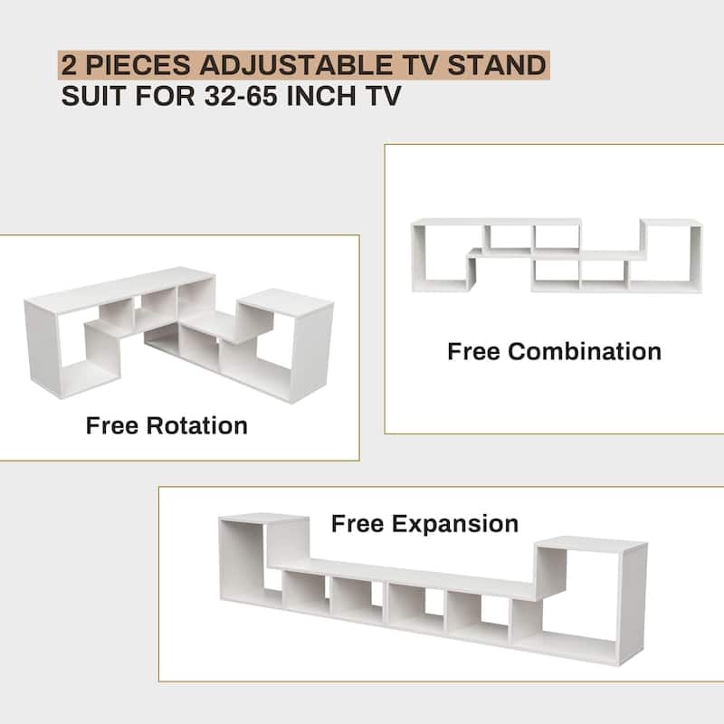 Grondin 2-Piece L Shaped TV Stand, Multi-Functional Free Combination Media Console Bookshelf for Living Room Bedroom