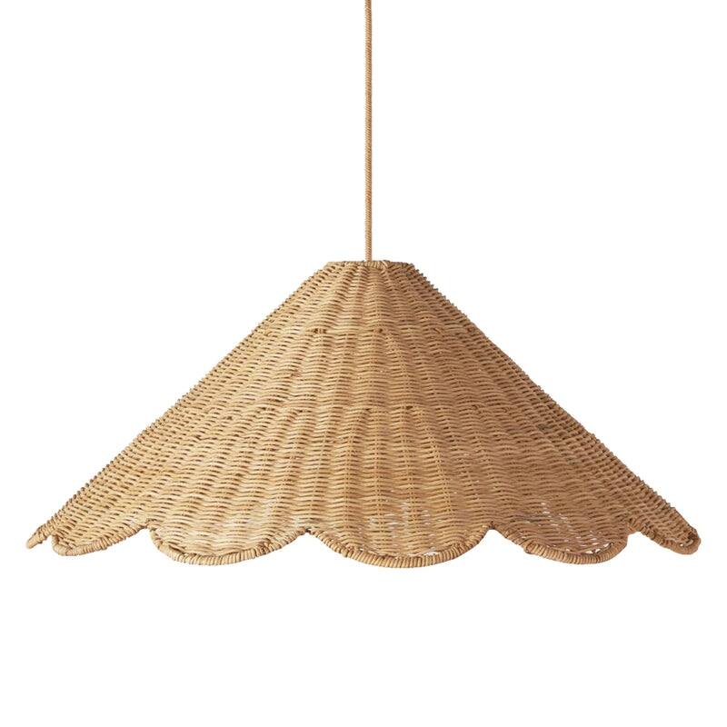 Daisy Rattan Pendant Light - Natural Large Cone 1-Light Handwoven Light Fixture For Modern, Coastal, Farmhouse, Boho Room Décor