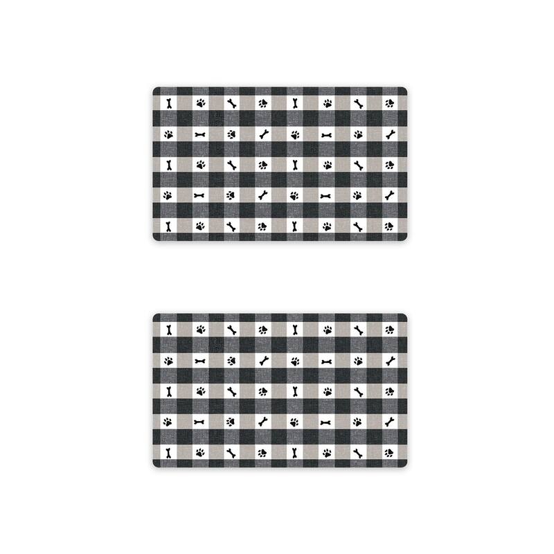 Abode Homewares Pet Paws Check Melamine Pet Feeding Placemat - 19" x 11.5" - Black - Set of 2 - Black