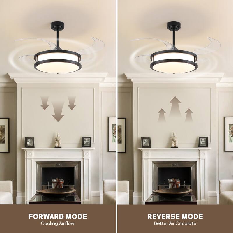 48" Modern Retractable Dimmable LED Chandelier Ceiling Fan with Remote