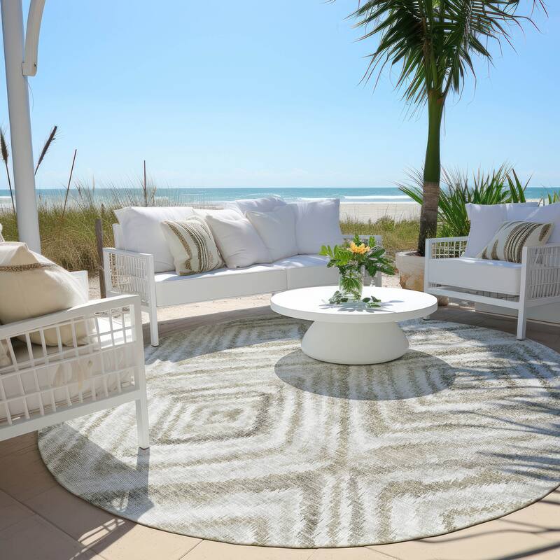 Machine Washable Indoor/ Outdoor Chantille Moroccan Boho Contemporary Rug - Beige - 8' x 8'