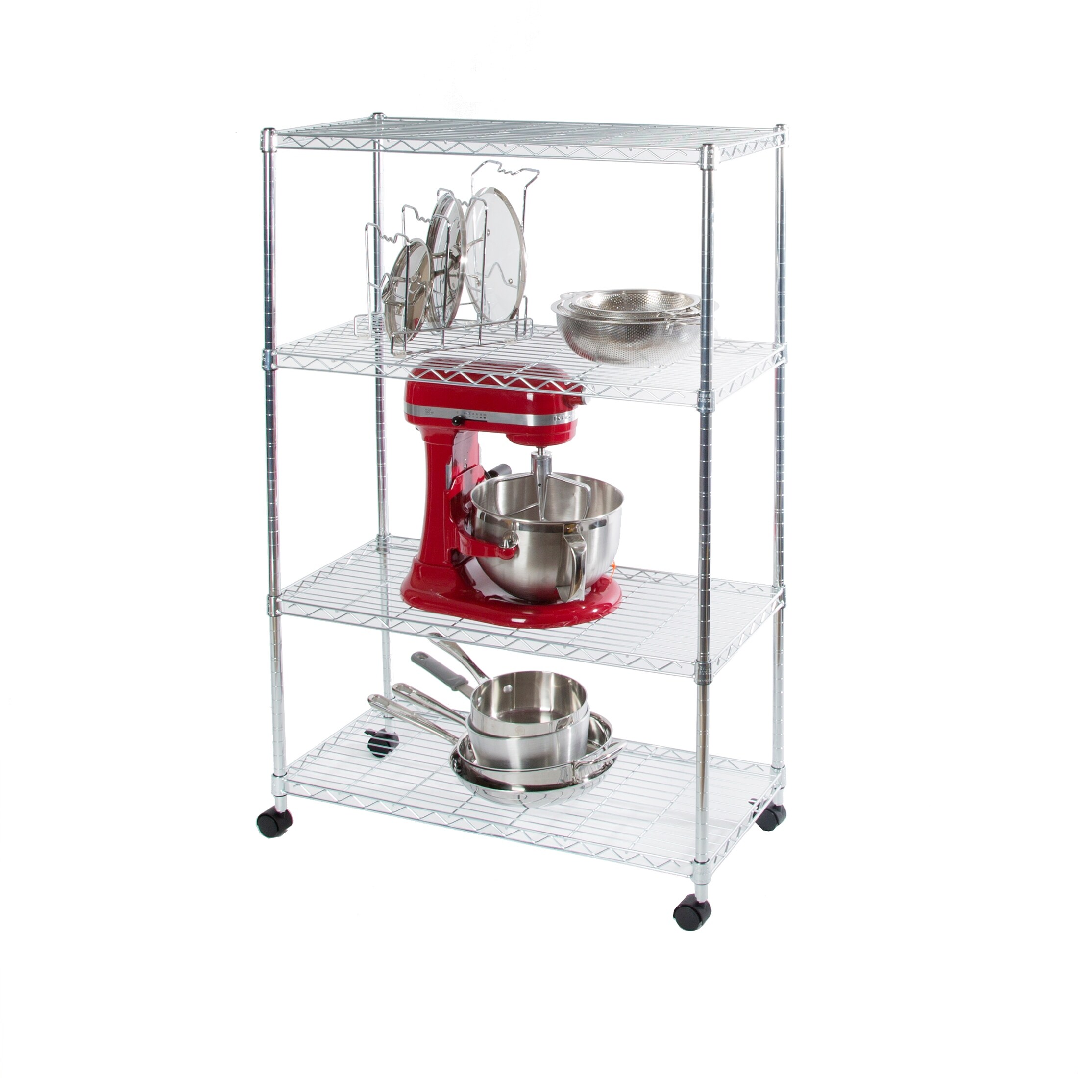 Seville Classics 4-Tier Steel Wire Shelving with Wheels, 30" W x 14" D x 48" H