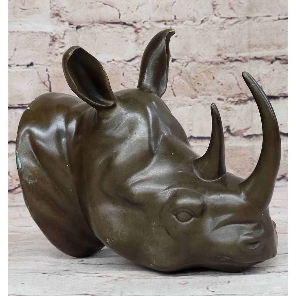 Signed Original Thomas Mighty African Rhinoceros Rhino Wall Mount Bronze Statue