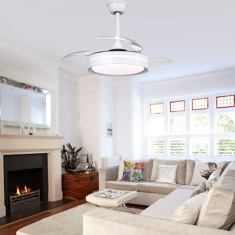 Oaks Aura Modern 36in. LED Light Memory Retractable Ceiling Fan with Light, 6-Speed,Dc Motor Technology, Remote Control