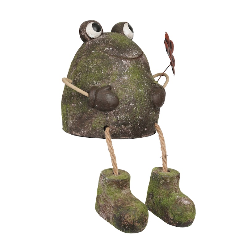 Frog with Metal Flower Statue