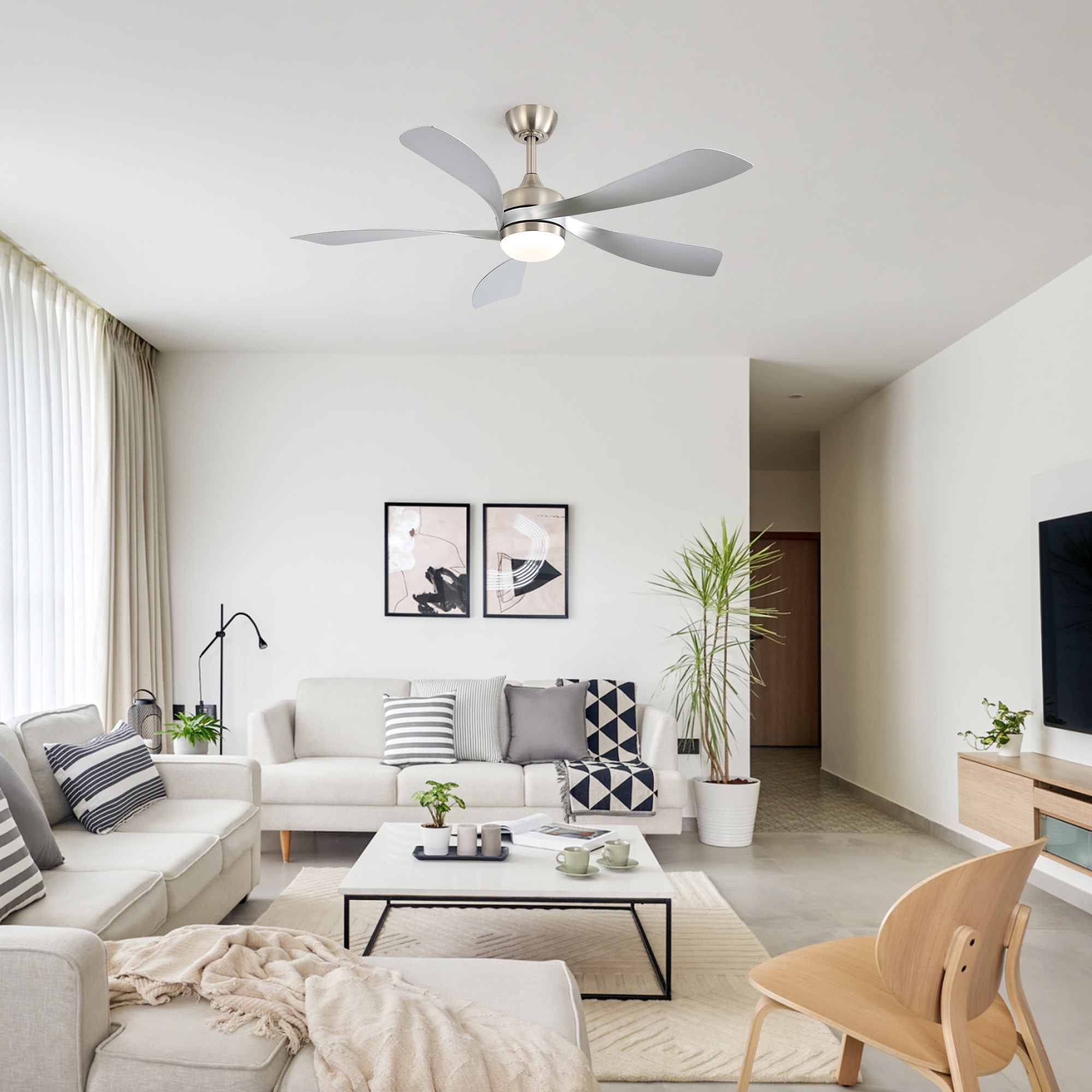 Smart Ceiling Fan with Dimmable LED Light for Bedroom