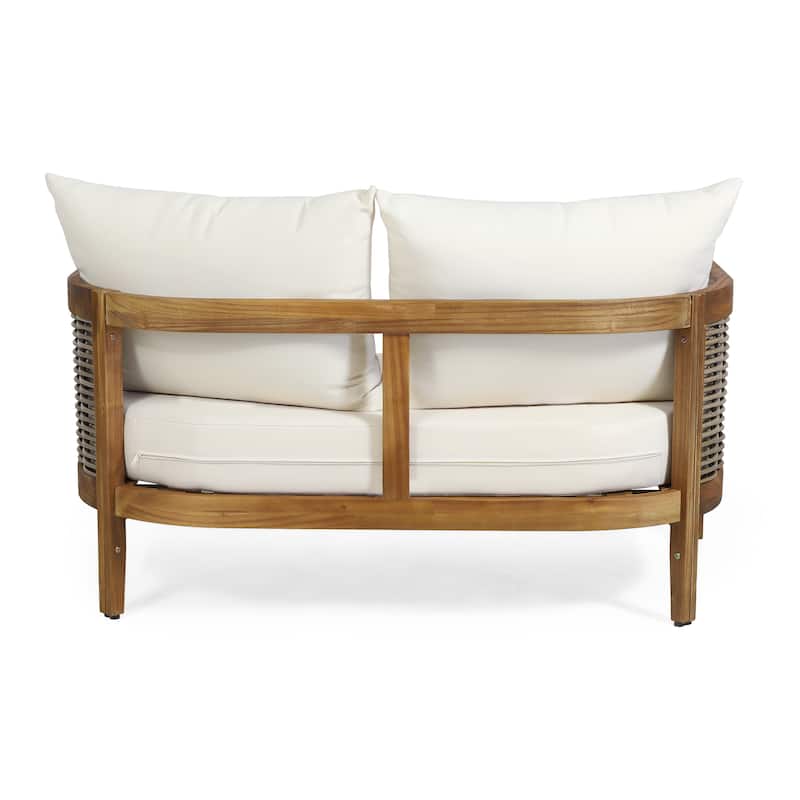 Burchett Outdoor Acacia Wood and Wicker 4 Seater Chat Set with Optional Sunbrella Cushions by Christopher Knight Home