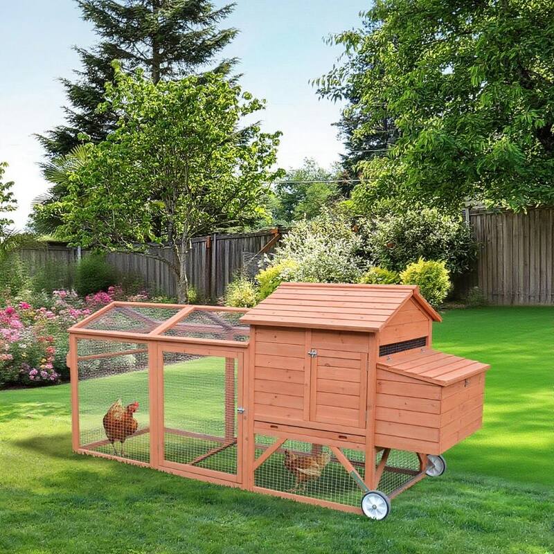 Portable Wooden Chicken Coop with Wheels & Nesting Box - Backyard Hen House & Poultry Cage