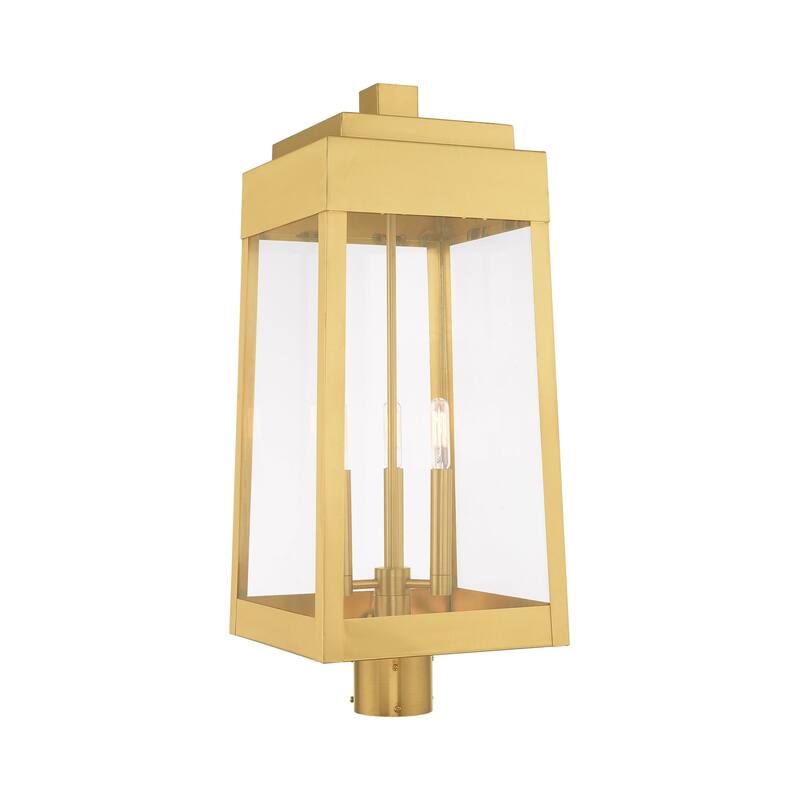 Livex Lighting Oslo 3 Light 25" Tall Outdoor Single Head Post Light - Satin Brass