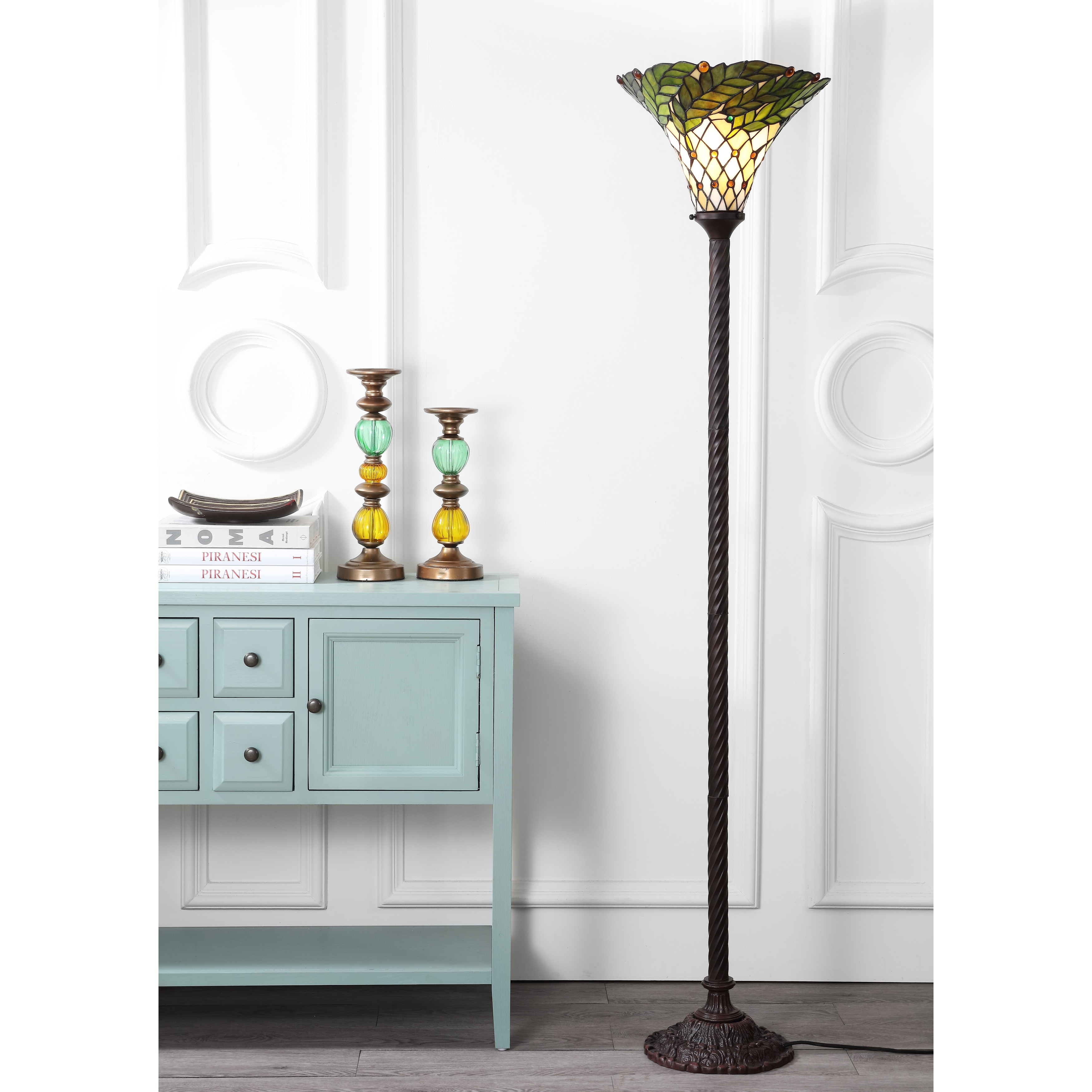 JONATHAN Y Moore Tiffany-Style 71" Torchiere LED Floor Lamp, Bronze