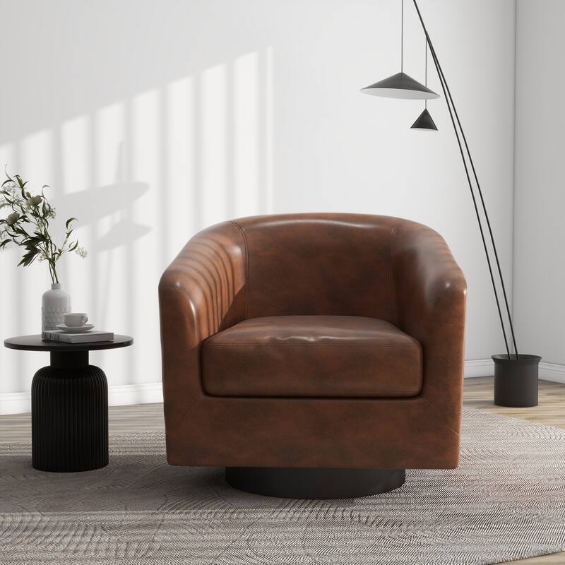 Modern Upholstered Barrel Chair Swivel Accent Chair for Living Room - Faux Leather - Coffee/PU