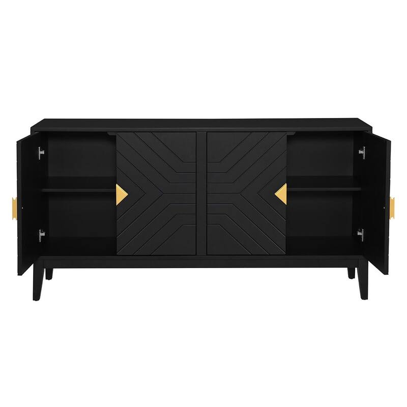 Sideboard with Grooved Doors, Gold Handles, and Ample Storage Space