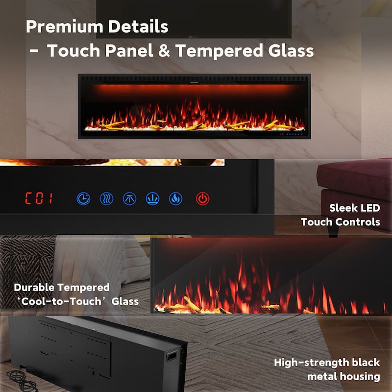 Clihome 42-88" Recessed Wall-Mounted Smart Control Electric Fireplace