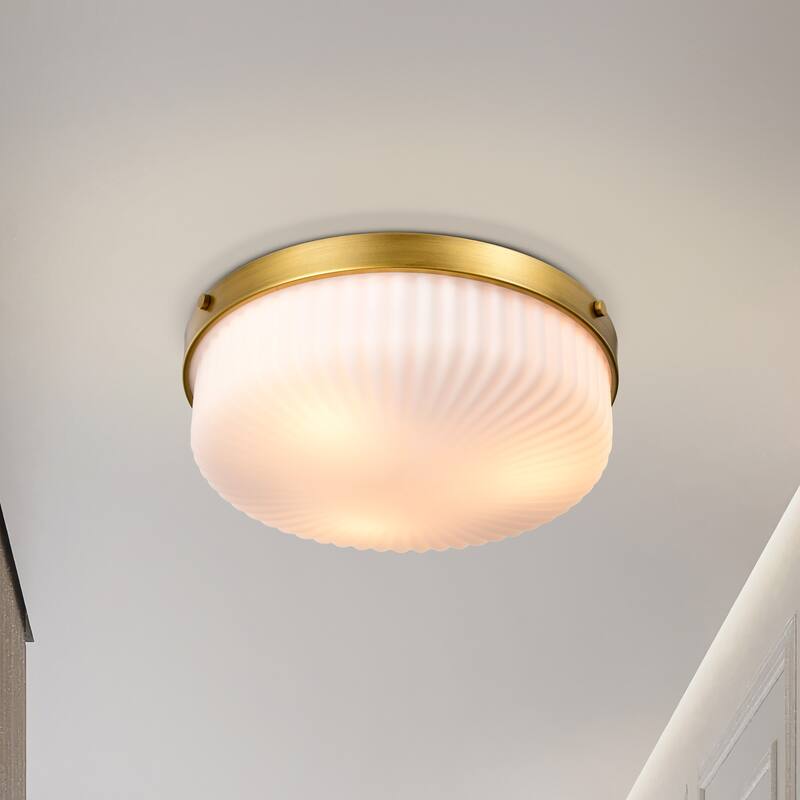 Solara Flush Mount Natural Brass Finish Frosted Ribbed Glass - Natural Brass