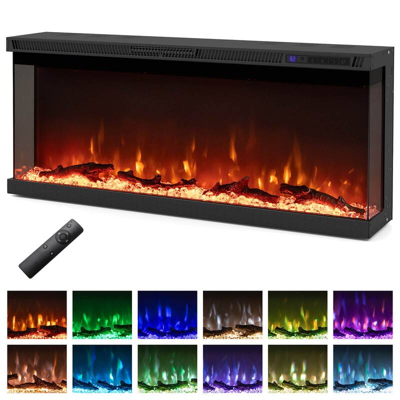 Costway 40" Wide 3-Sided Electric Fireplace Insert with Remote Control - See Details - Black - See Details