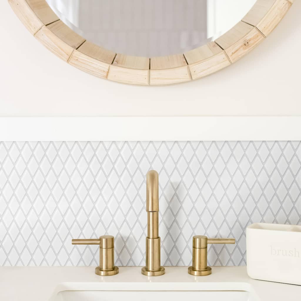 Merola Tile Expressions Beveled Diamond White 11-5/8" x 12" Glass Floor and Wall Tile